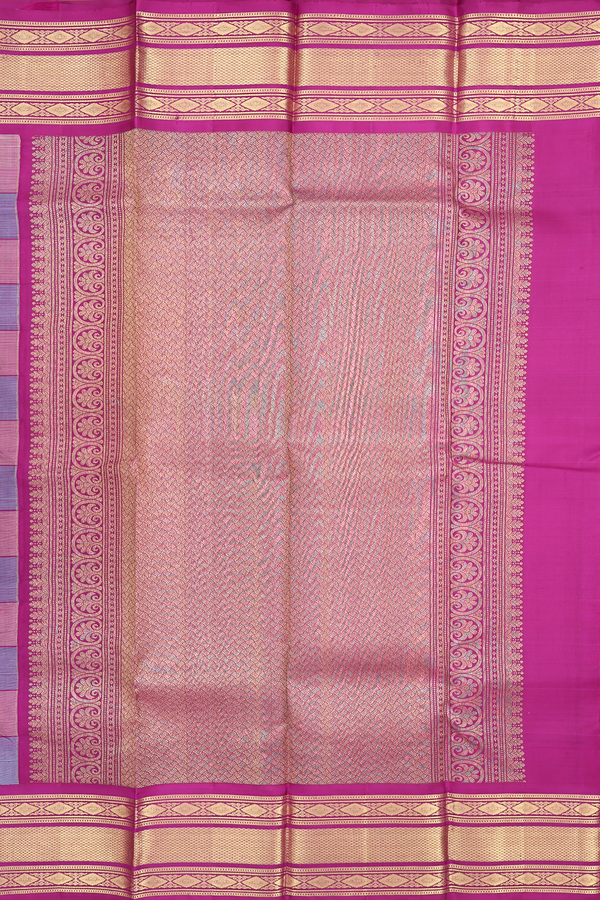 Kanchipuram Silk Saree In Blue And Cream With Checks Design
