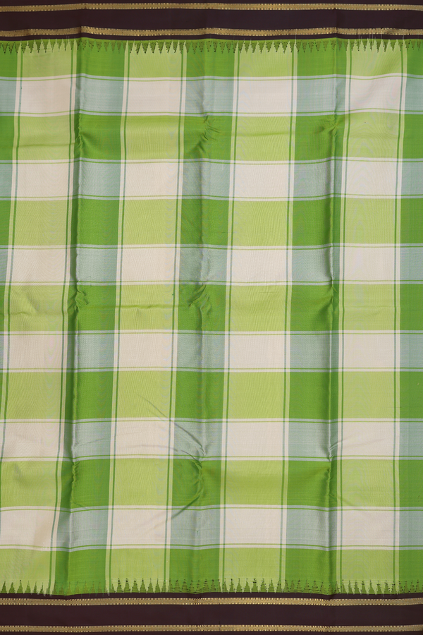 Kanchipuram Silk Saree In Green And White With Checks Design