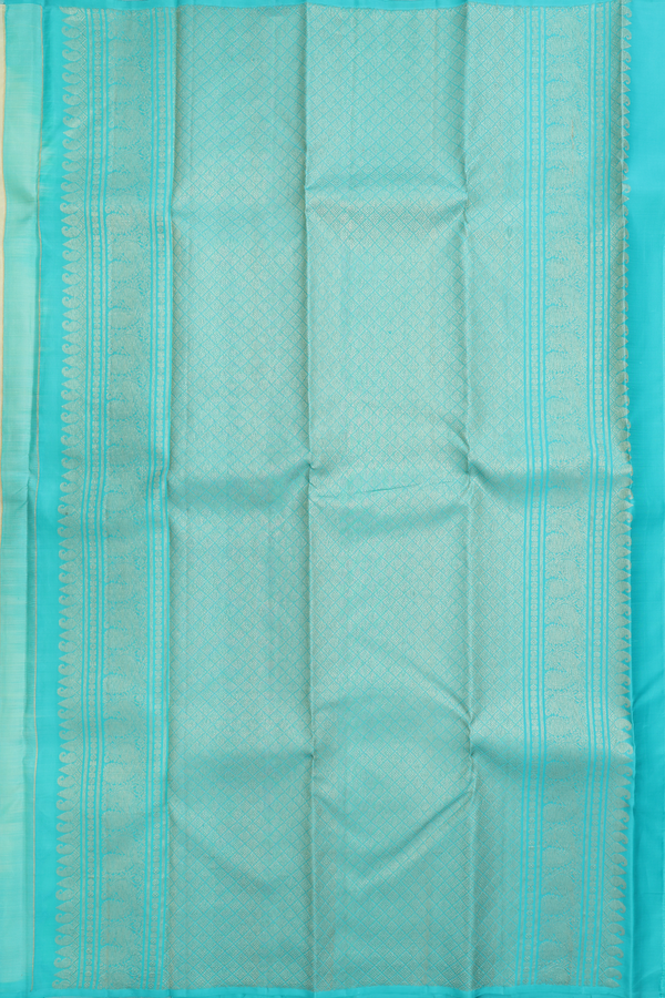 Kanchipuram Silk Saree In Pastel Yellow With Rudraksh Buttas
