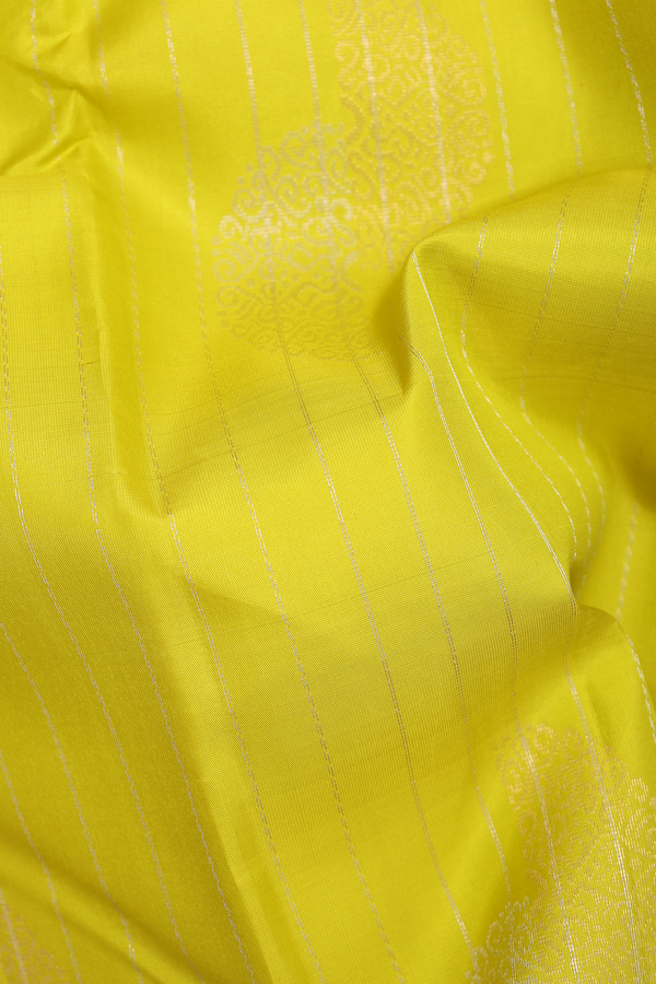 Kanchipuram Silk Saree In Royal Yellow With Stripes Design