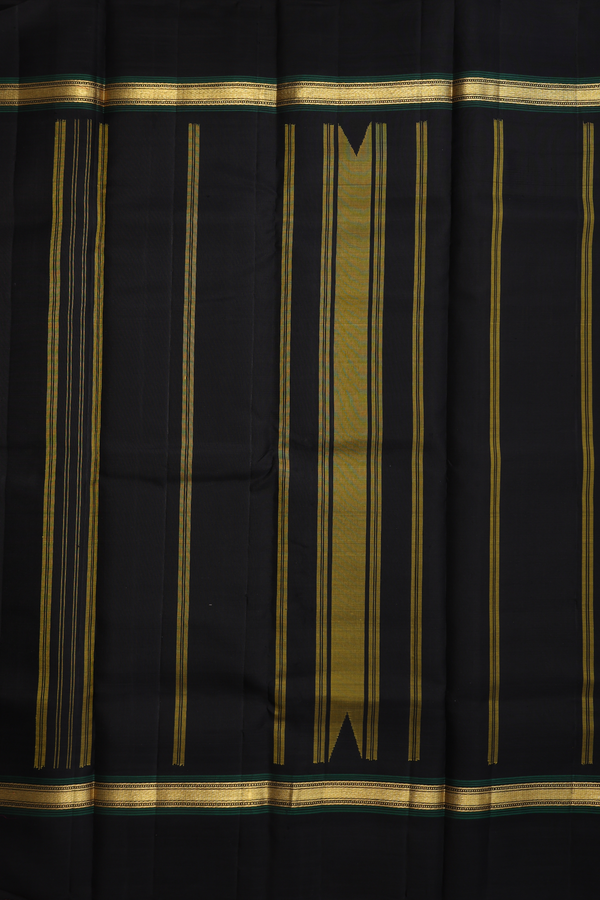 Kanchipuram Silk Saree In Yellow And Black With Checks Design