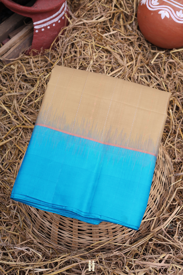 Soft Silk Saree In Khaki With Stripes Design