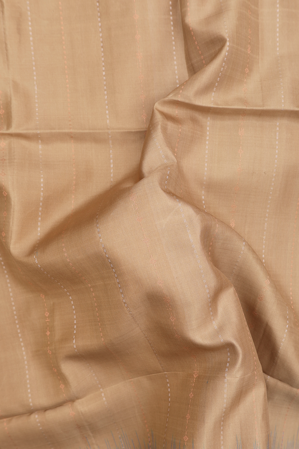 Soft Silk Saree In Khaki With Stripes Design