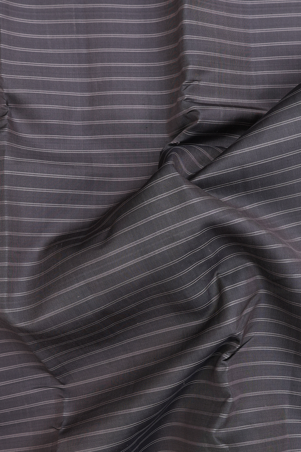 Kanchipuram Silk Saree In Charcoal Grey With Stripes Design