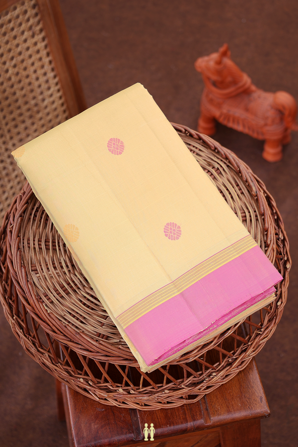 Kanchipuram Silk Saree In Beige With Threadwork Buttas