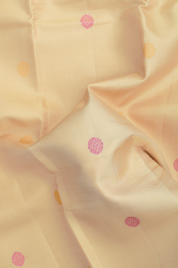 Kanchipuram Silk Saree In Beige With Threadwork Buttas