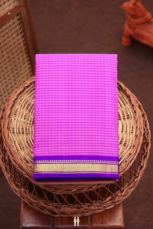 Kanchipuram Silk Saree In Purplish Pink With Stripes Design