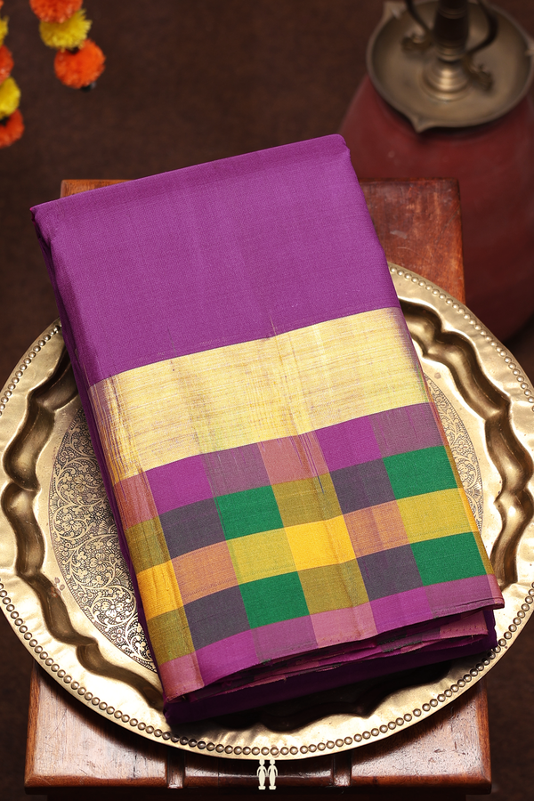 Kanchipuram Silk Saree In Purple With Checks Border