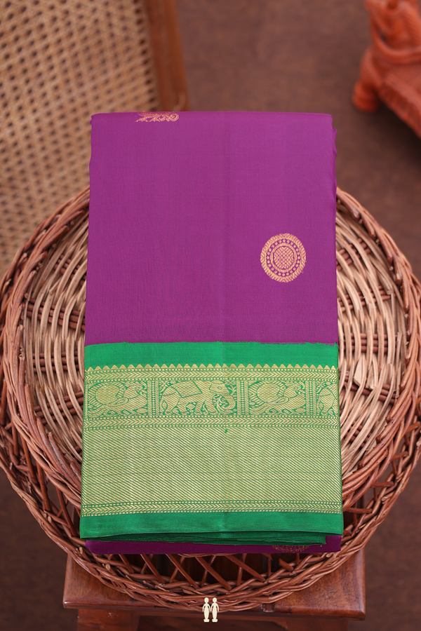 Kanchipuram Silk Saree In Grape Purple With Chakram Buttas