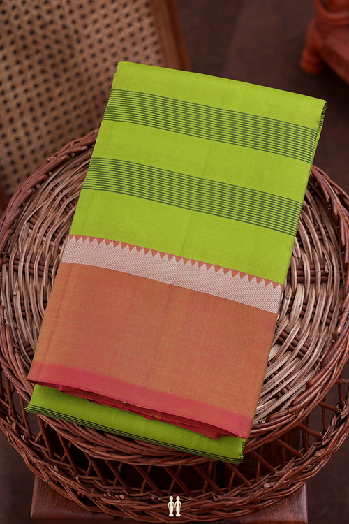 Kanchipuram Silk Saree In Parrot Green With Stripes Design