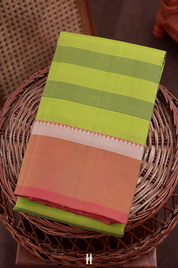 Kanchipuram Silk Saree In Parrot Green With Stripes Design