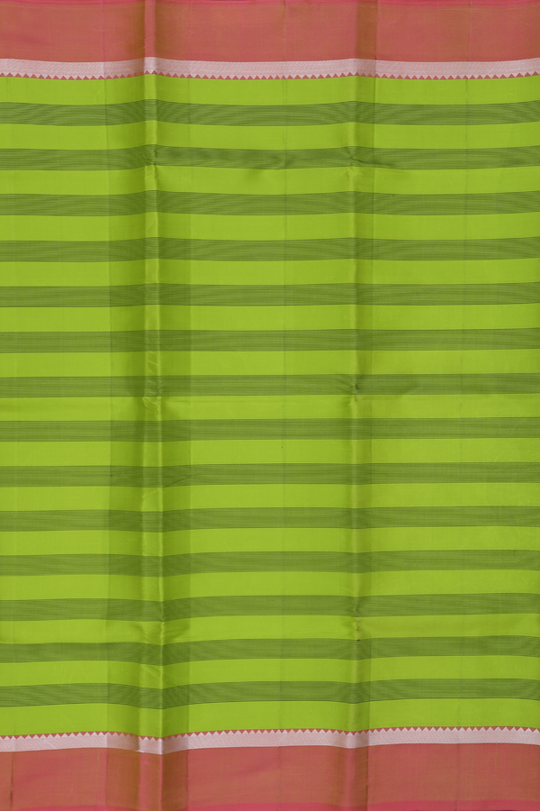 Kanchipuram Silk Saree In Parrot Green With Stripes Design