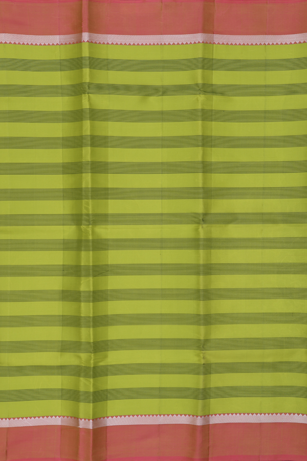 Kanchipuram Silk Saree In Parrot Green With Stripes Design