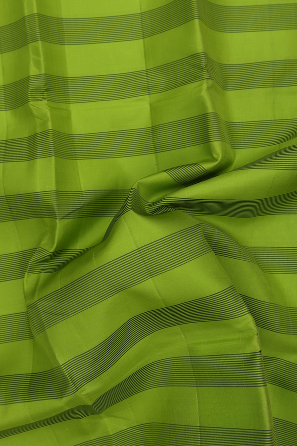 Kanchipuram Silk Saree In Parrot Green With Stripes Design