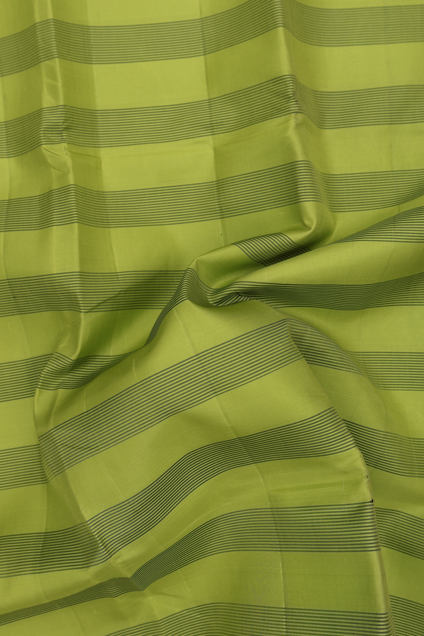 Kanchipuram Silk Saree In Parrot Green With Stripes Design
