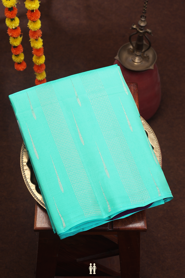 Soft Silk Saree In Turquoise Blue With Stripes Design