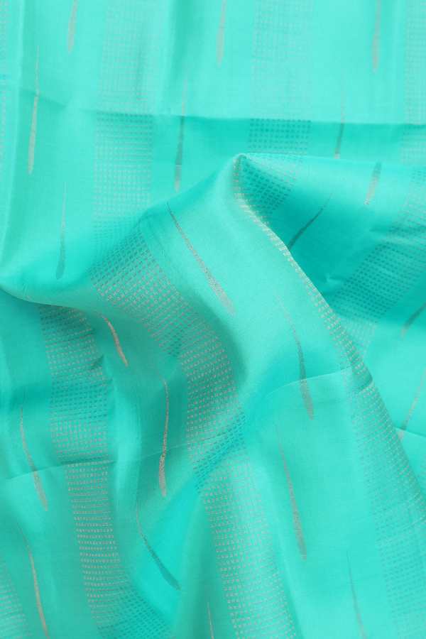 Soft Silk Saree In Turquoise Blue With Stripes Design
