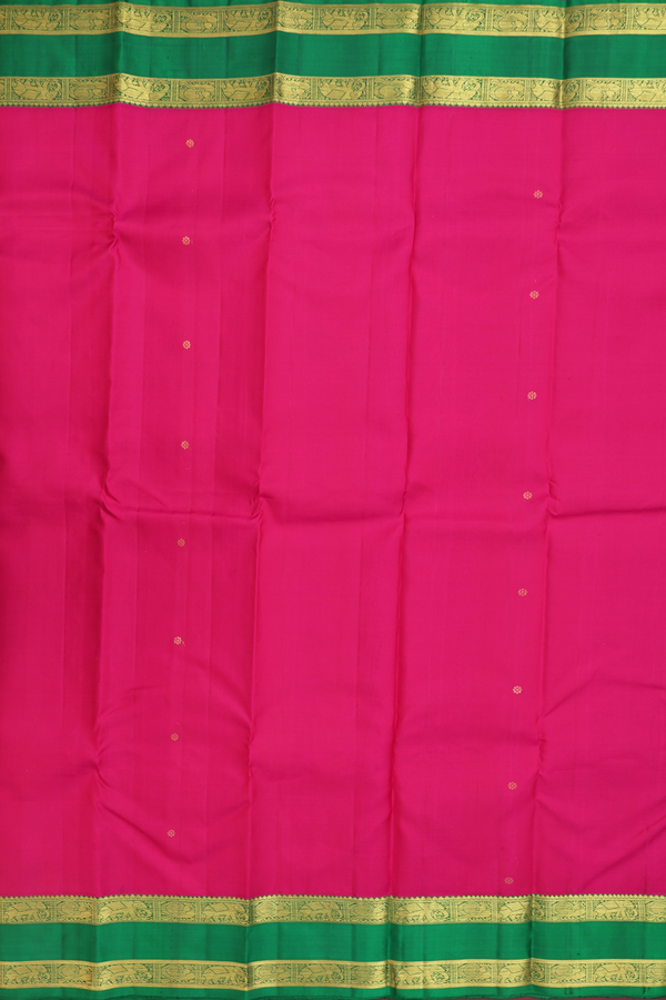 Kanchipuram Silk Saree In Rani Pink With Floral Buttas