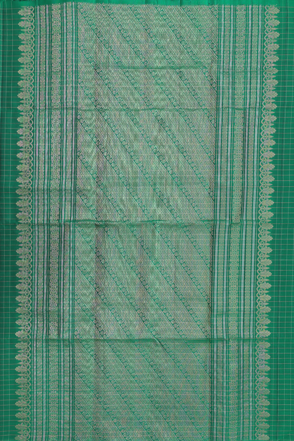 Soft Silk Saree In Green With Checks Design