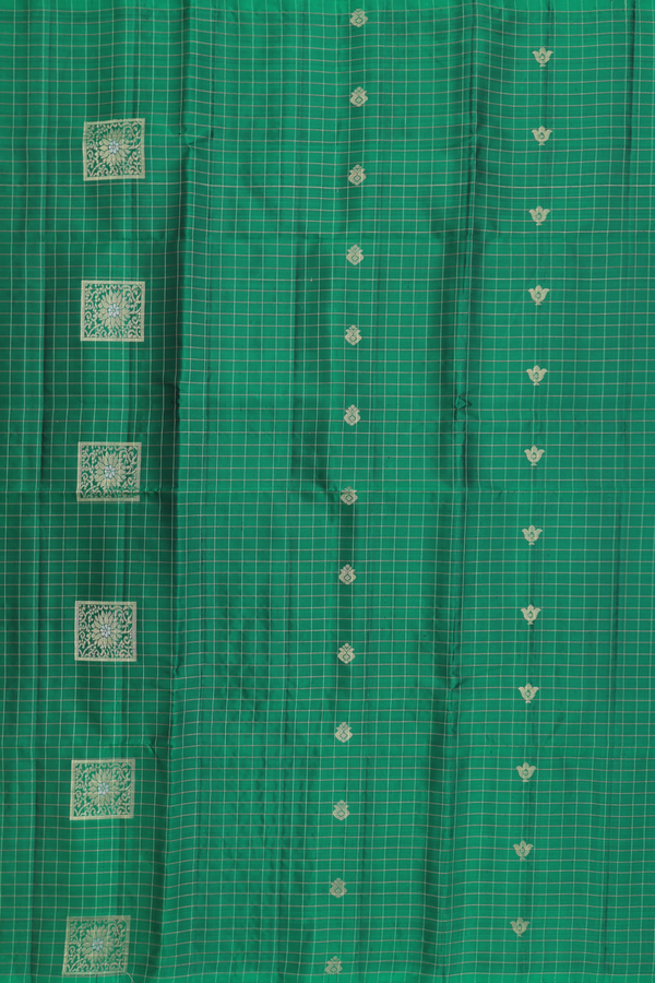 Soft Silk Saree In Green With Checks Design