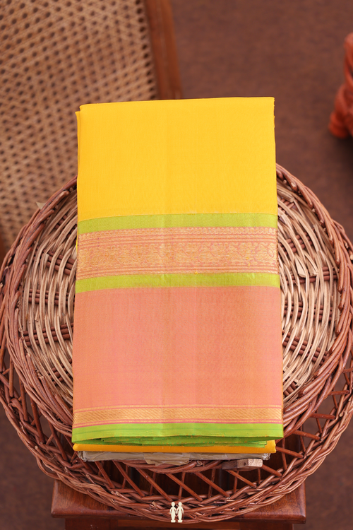 Kanchipuram Silk Saree In Honey Yellow With Contrast Border