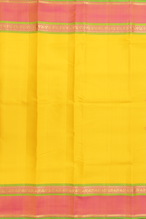 Kanchipuram Silk Saree In Honey Yellow With Contrast Border