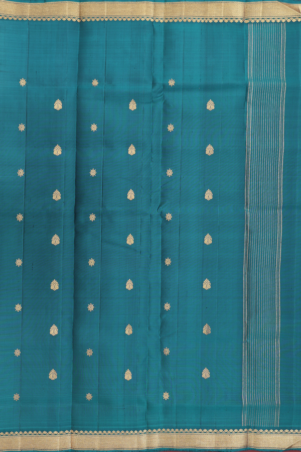 Kanchipuram Silk Saree In Black With Floral Buttas