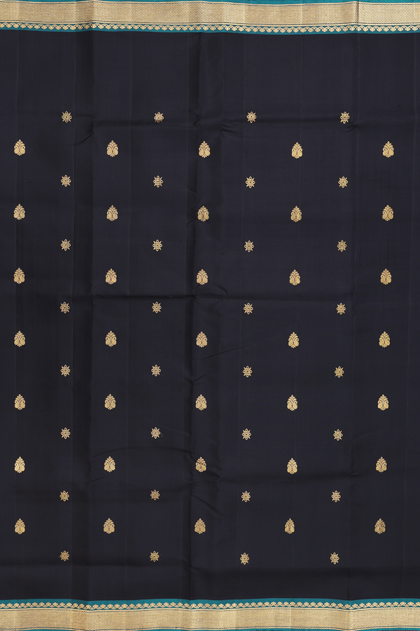 Kanchipuram Silk Saree In Black With Floral Buttas