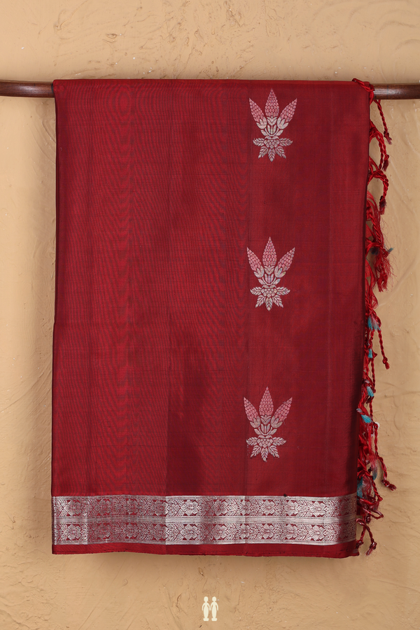 Soft Silk Saree In Rust Red With Floral Motifs
