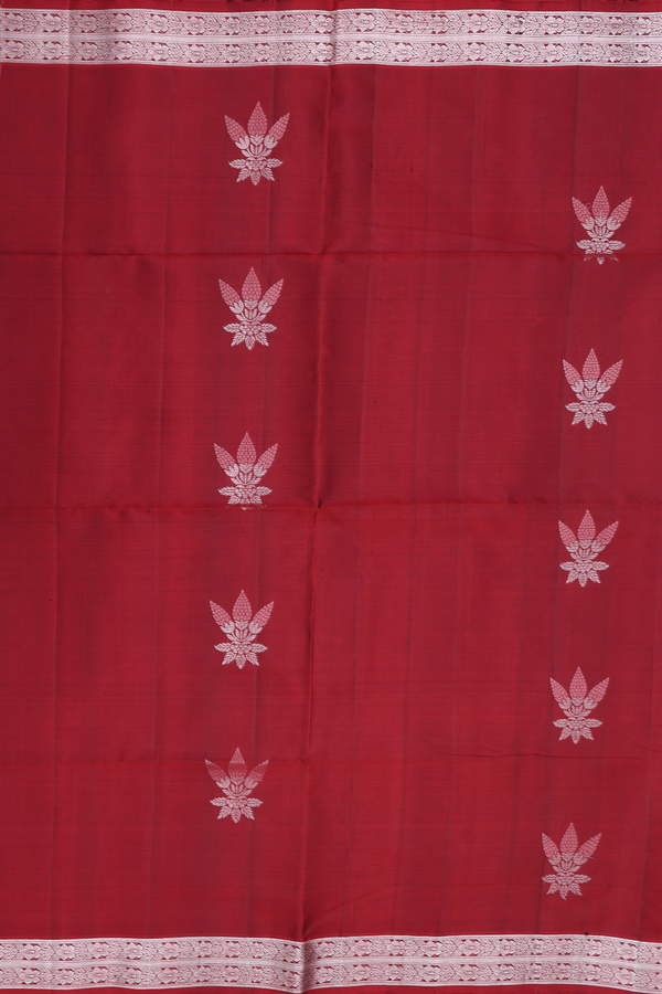 Soft Silk Saree In Rust Red With Floral Motifs