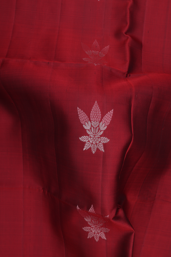 Soft Silk Saree In Rust Red With Floral Motifs