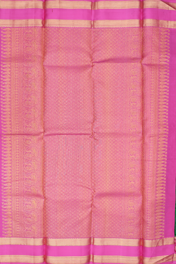 Kanchipuram Silk Saree In Forest Green With Floral Buttis