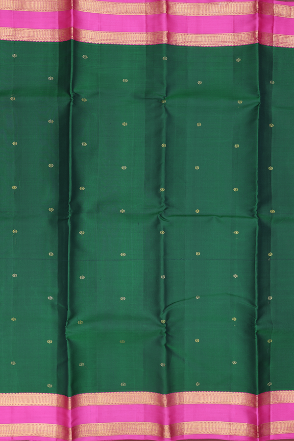 Kanchipuram Silk Saree In Forest Green With Floral Buttis