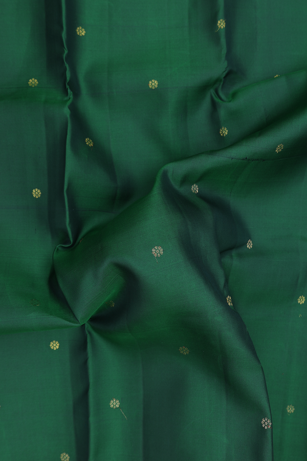 Kanchipuram Silk Saree In Forest Green With Floral Buttis