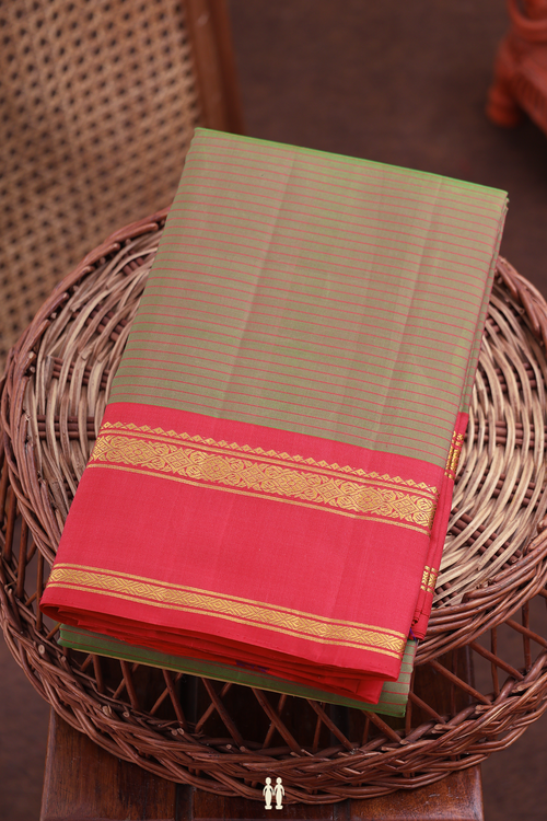 Kanchipuram Silk Saree In Dual Tone With Stripes Design