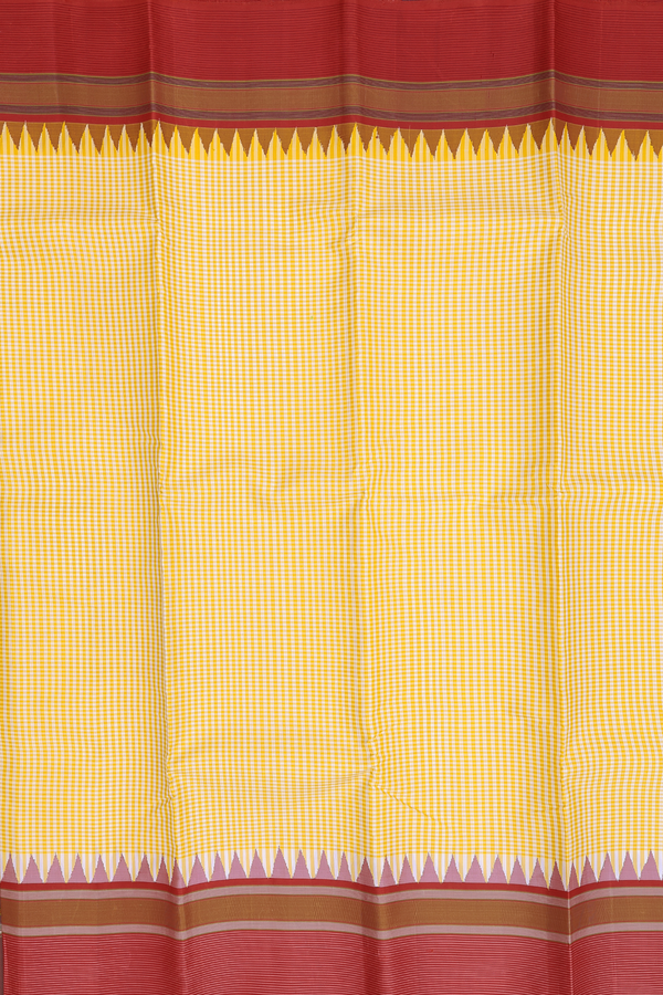 Kanchipuram Silk Saree In White And Yellow With Checks Design