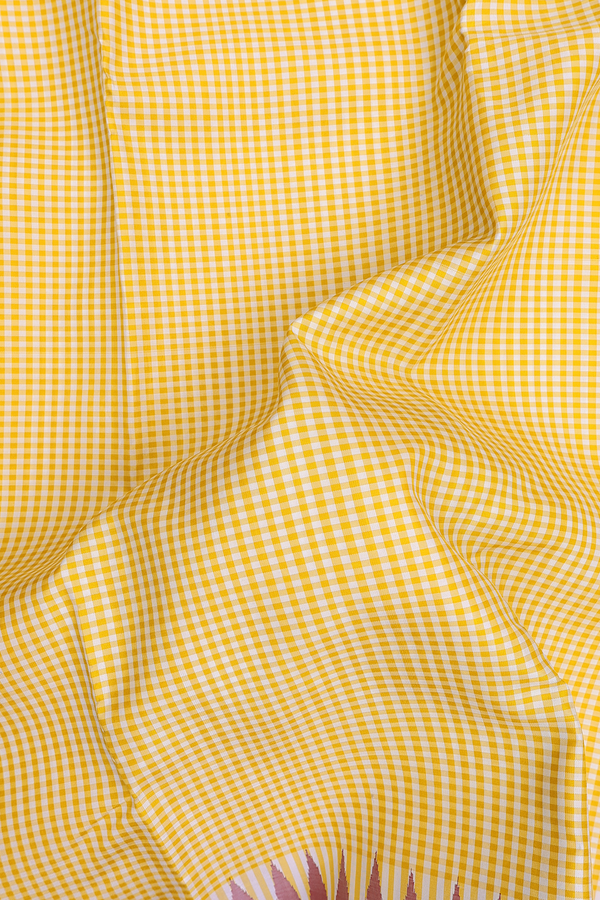 Kanchipuram Silk Saree In White And Yellow With Checks Design