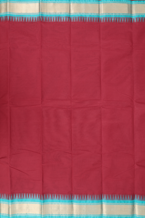 Kanchi Cotton Saree In Rose Red With Contrast Silk Border