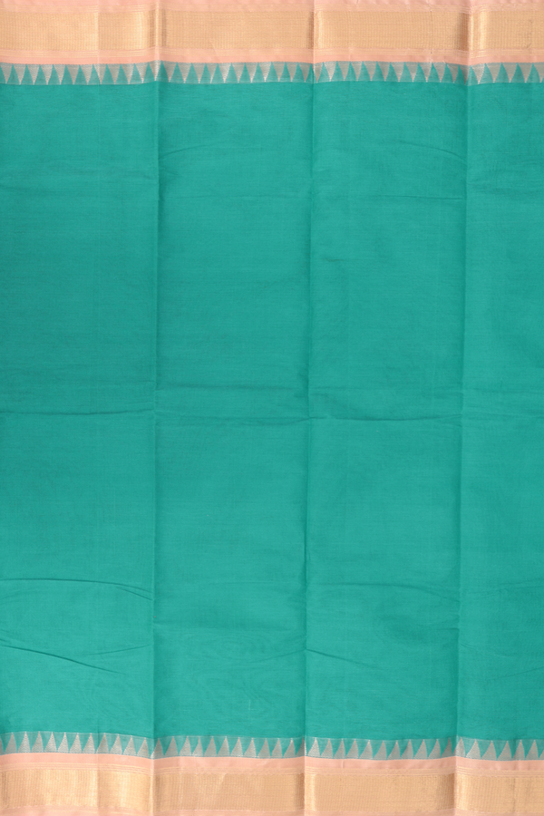 Kanchi Cotton Saree In Sea Green With Contrast Silk Border