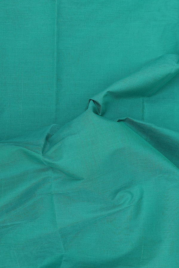 Kanchi Cotton Saree In Sea Green With Contrast Silk Border