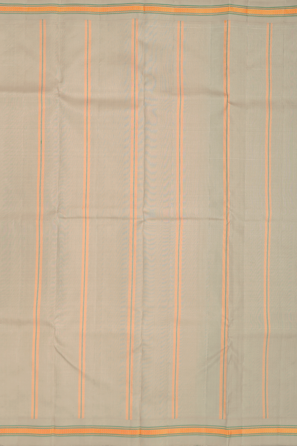 Kanchipuram Silk Saree In Green And Orange With Checks Design