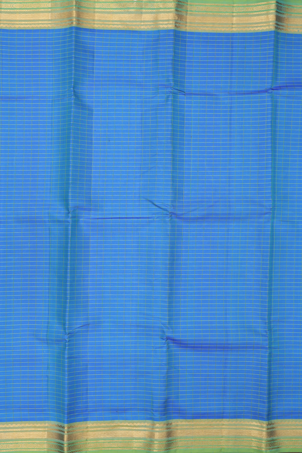 Kanchipuram Silk Saree In Cerulean Blue With Checks Design