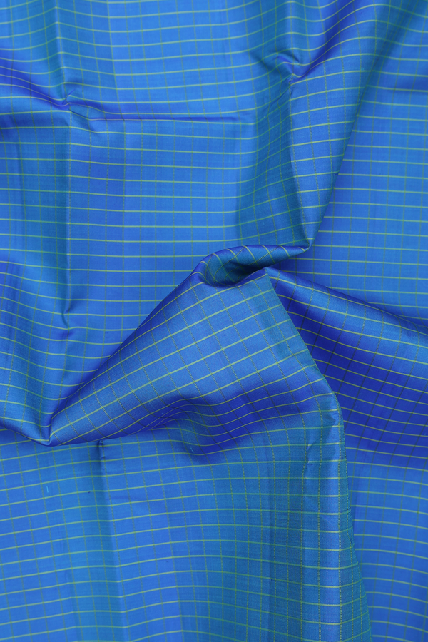 Kanchipuram Silk Saree In Cerulean Blue With Checks Design