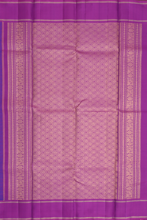 Kanchipuram Silk Saree Indigo Blue Along Checks With Buttas