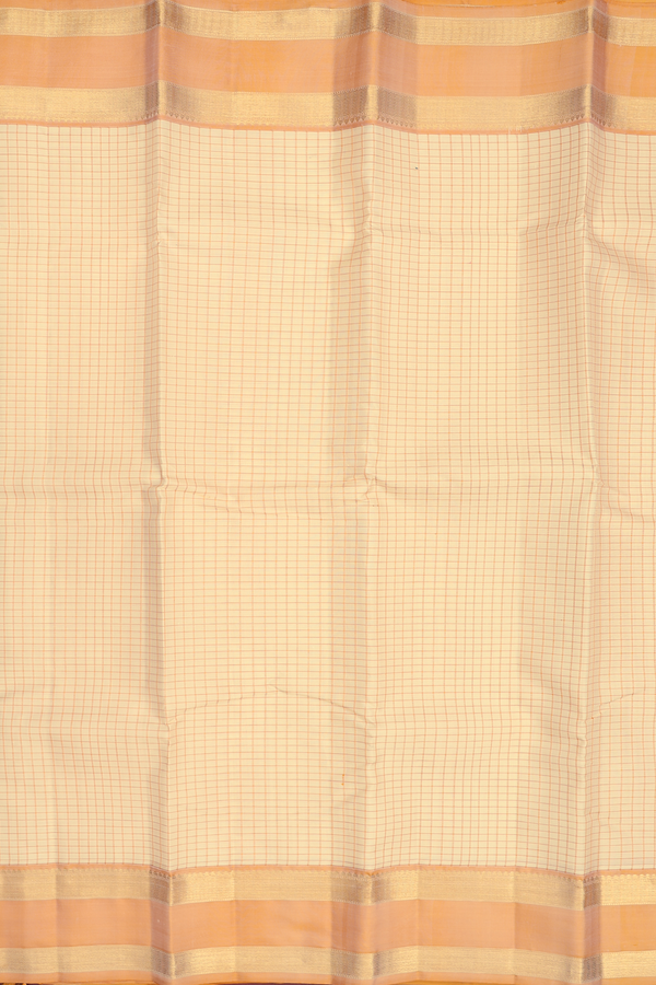 Kanchipuram Silk Saree In Cream Color With Checks Design