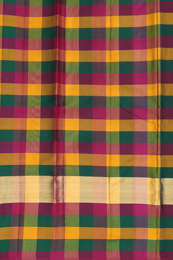 Kanchipuram Silk Saree In Plain Red With Checks Border