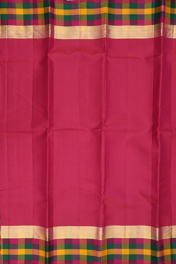 Kanchipuram Silk Saree In Plain Red With Checks Border