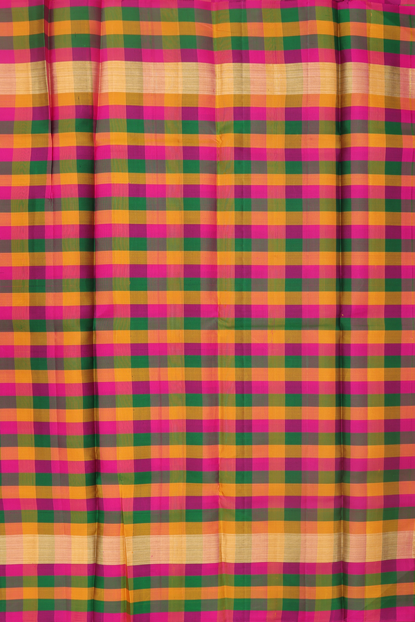 Kanchipuram Silk Saree In Black With Checks Border