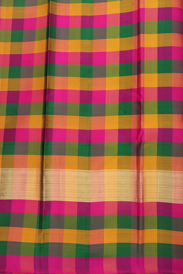 Kanchipuram Silk Saree In Black With Checks Border