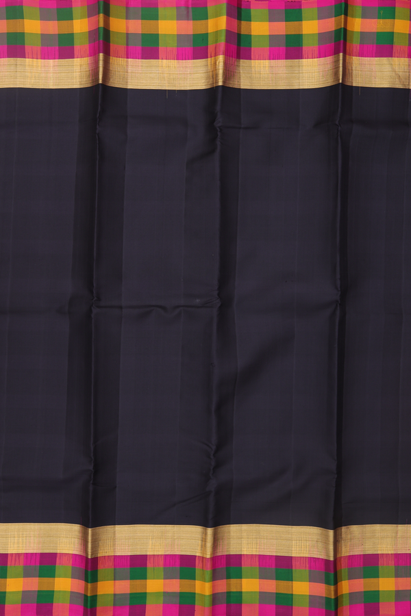 Kanchipuram Silk Saree In Black With Checks Border